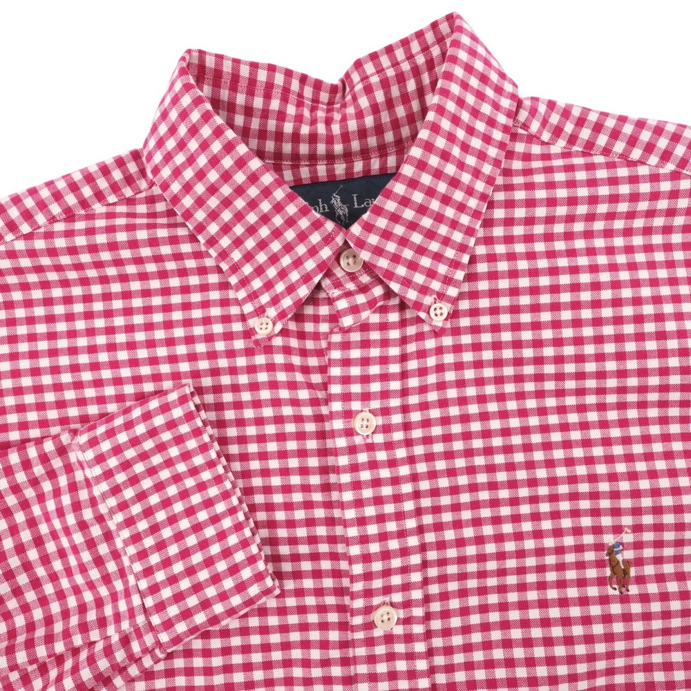 Polo Ralph Lauren Classic Fit Gingham Shirt Pink Long Sleeve Mens Medium Fles